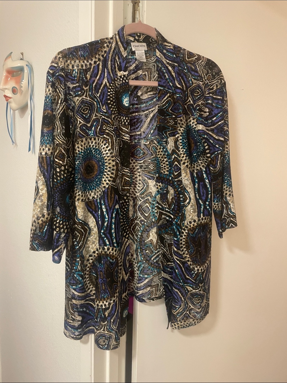 Artsy Chico's Black, Blue & White Abstract Open-Front Jacket